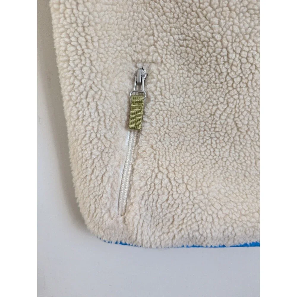GAP Kids Boys Sherpa Vest Teddy Fleece Beige Blue Pockets XL 12 Hiking Outdoor